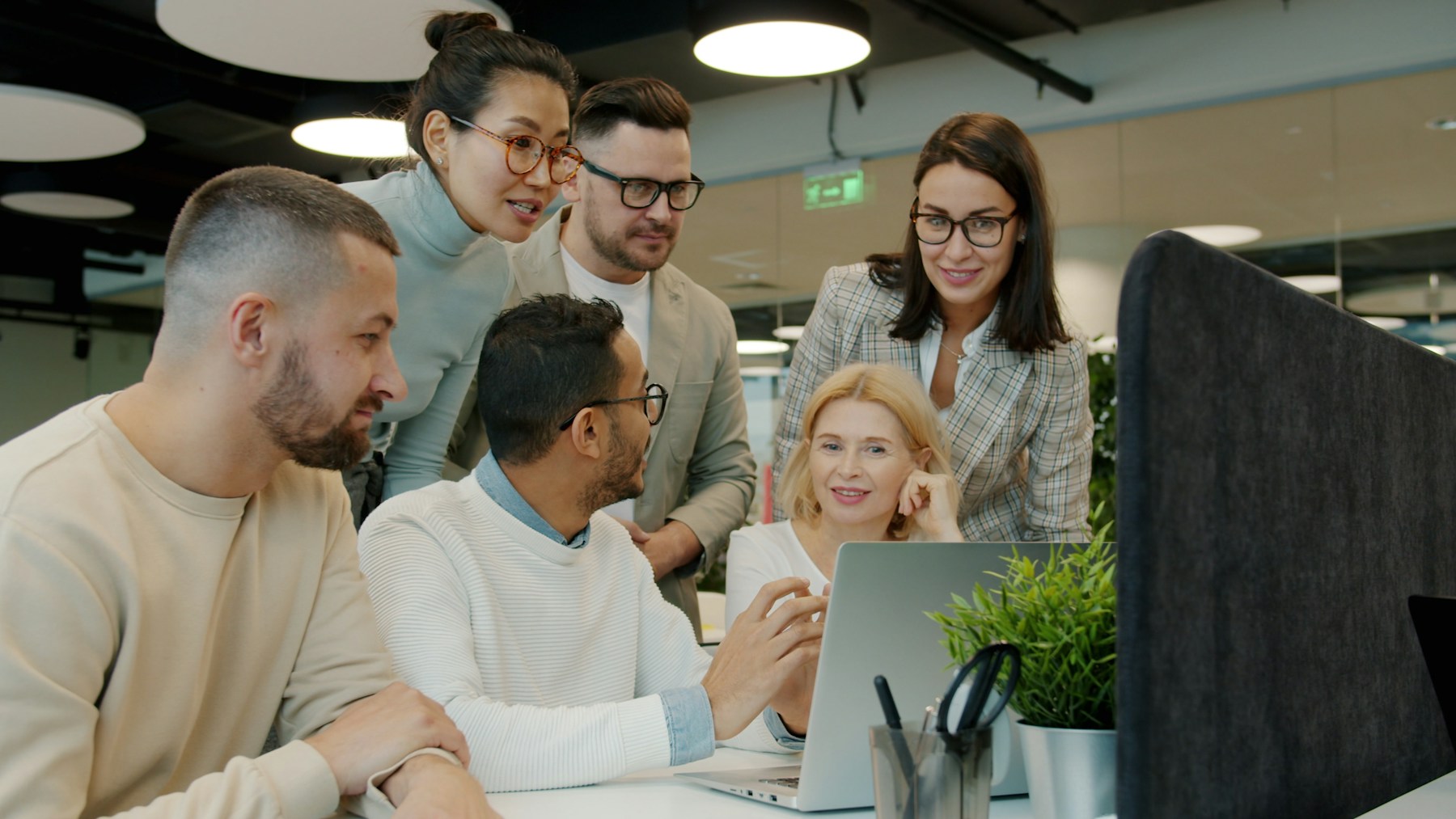 A team reviewing work together