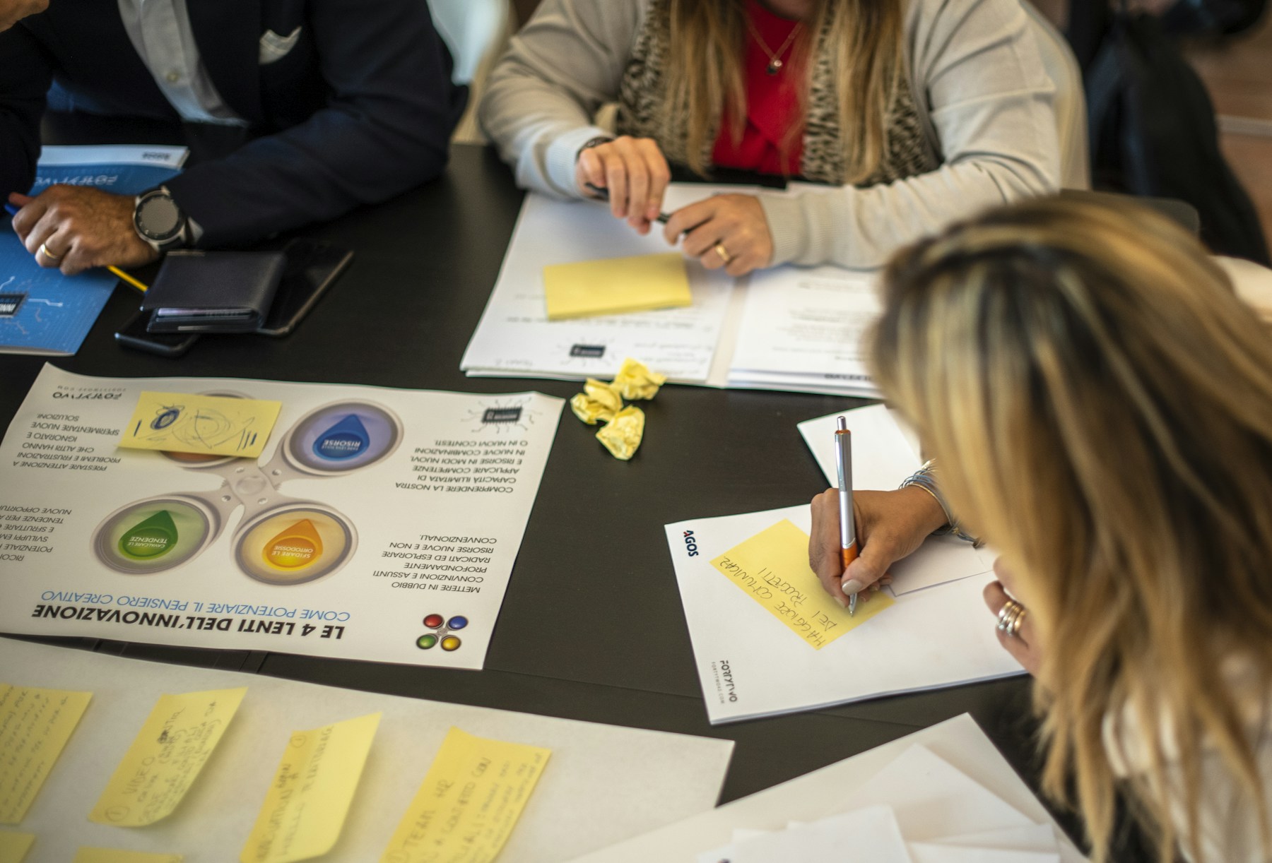 A team examining working notes and evidence together
